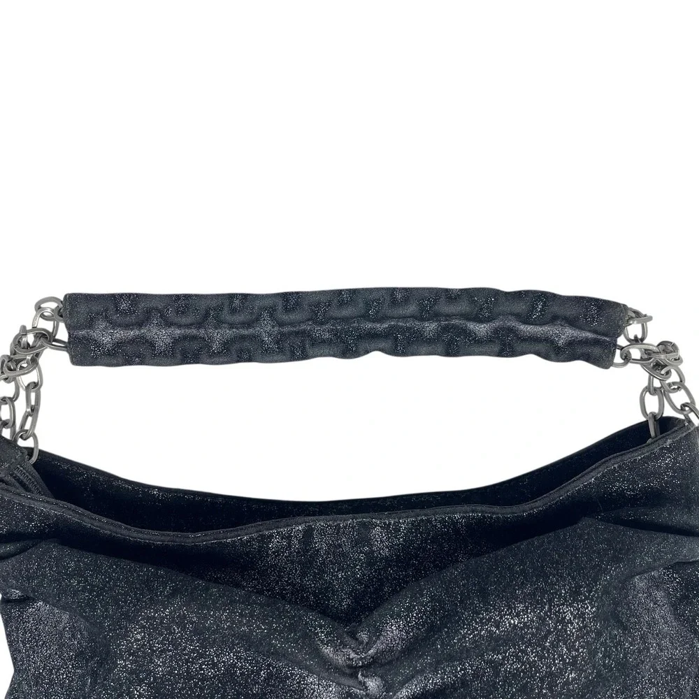 Y2K Black Glitter Small Hobo Bag Metal Chain 2006‎ Old Navy Whimsigoth Purse